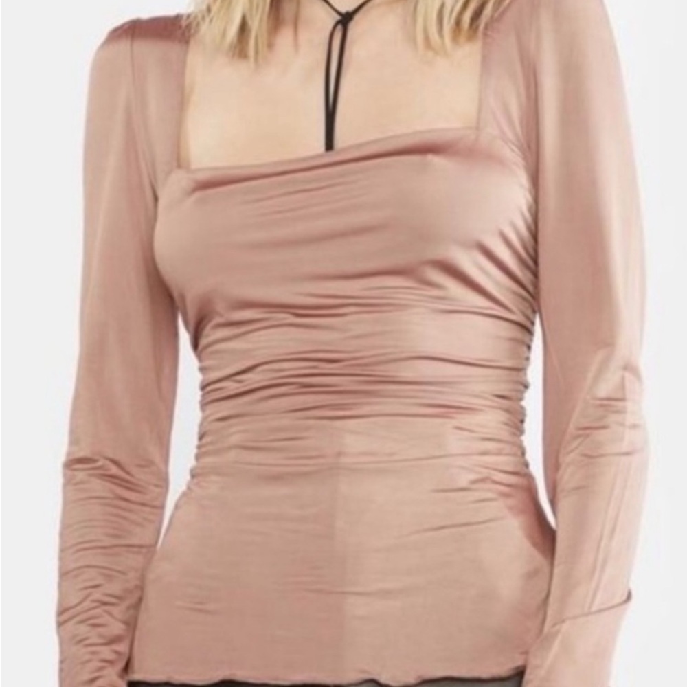 Square-Neck Ruched Long Sleeve Top in Mauve| Free People